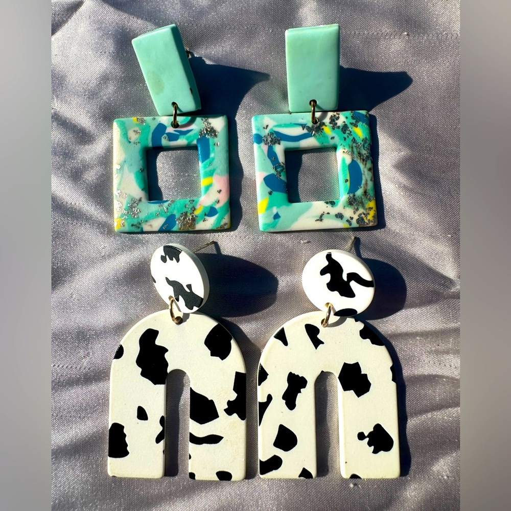Colorful Geometric + Cow Print Earrings Set